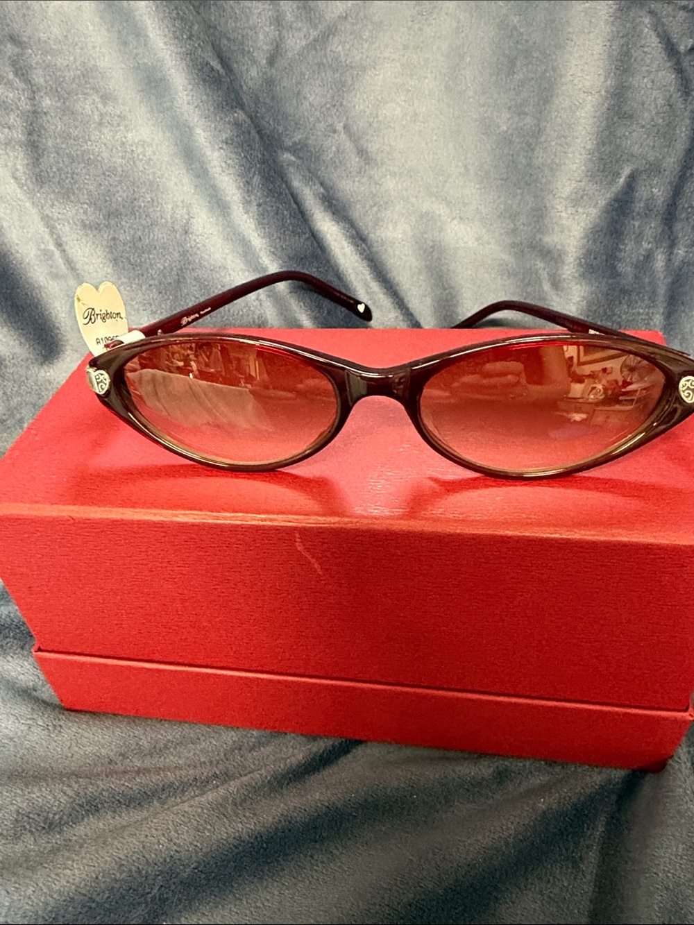 Brighton Women's Burgundy Cat-Eye Sunglasses with Gradient Lenses Deco Heart